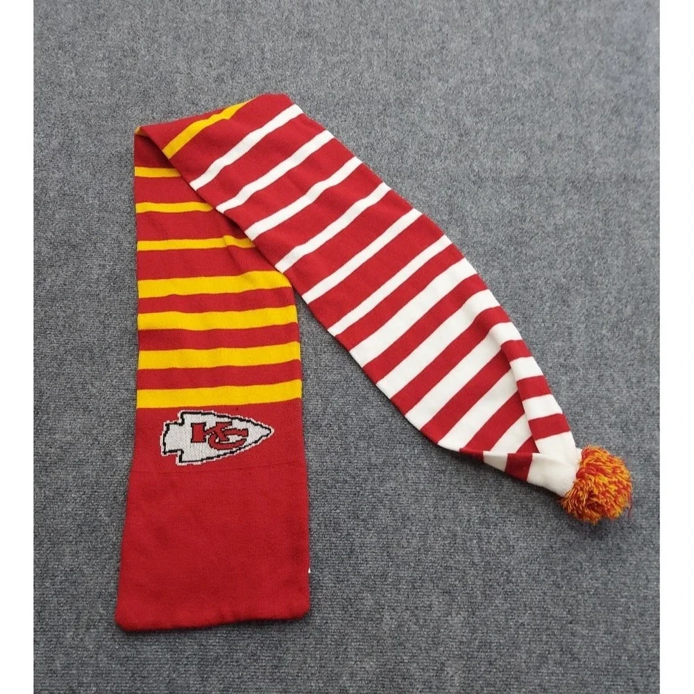 Kansas City‎ Chiefs Scarf Long Striped Pom Pom Ball Logo Knit 59